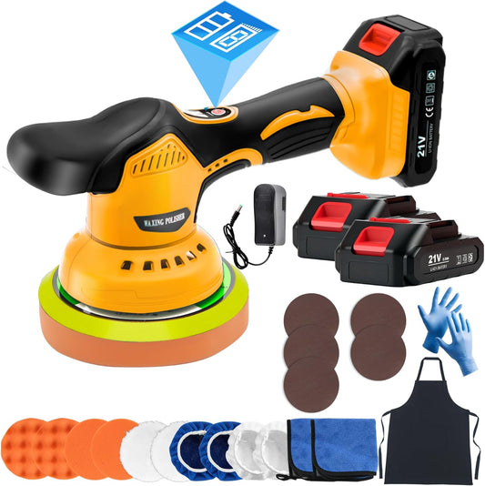 Cordless Car Buffer Polisher Kit with 2 Batteries and Attachments