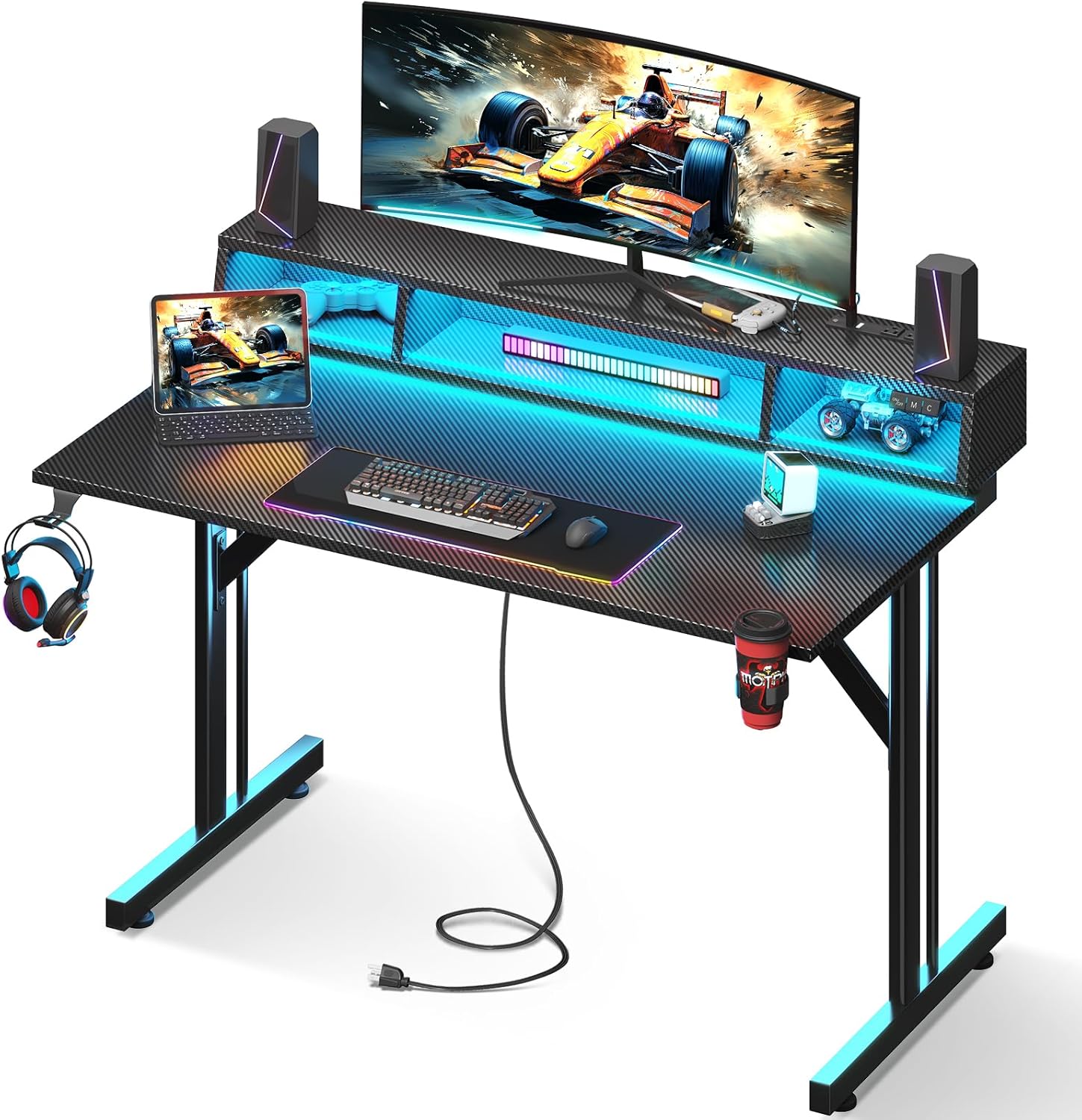 40 Gaming Desk w/ LED Lights & Power Outlets