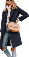 Women Wool Blend Knee-Length Notched Lapel Peacoat - Warm Fit