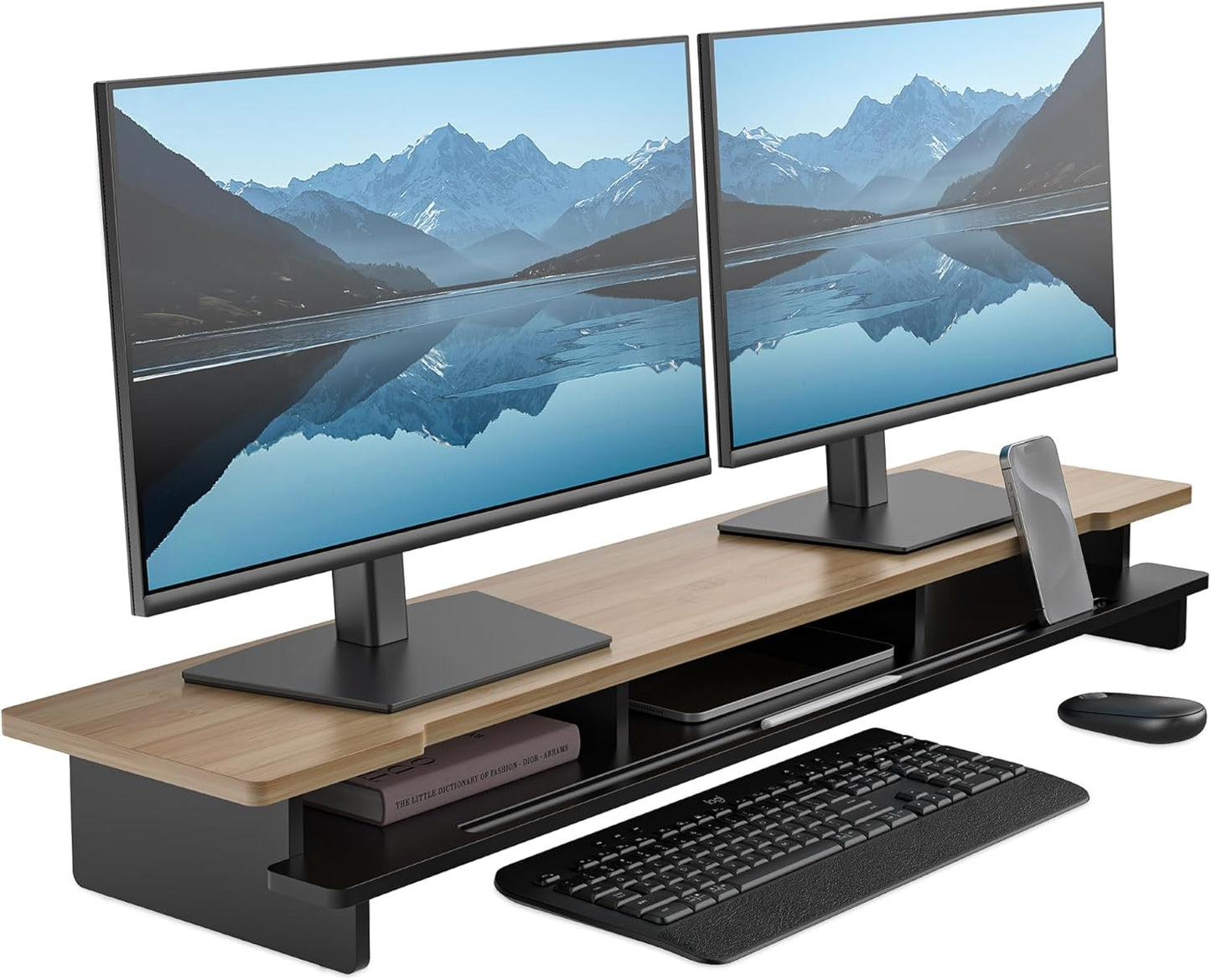 Monitor Stand Dual Monitor Riser for Desk with Storage Organizer