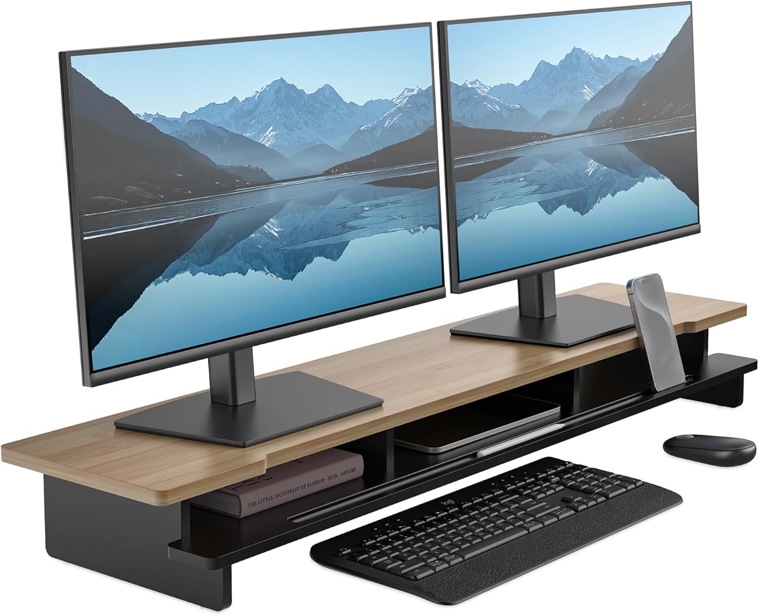 Monitor Stand Dual Monitor Riser for Desk with Storage Organizer