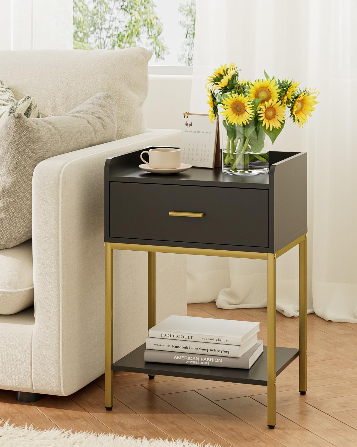 Masupu Nightstand 3-Tier Modern Bedside Table with Storage