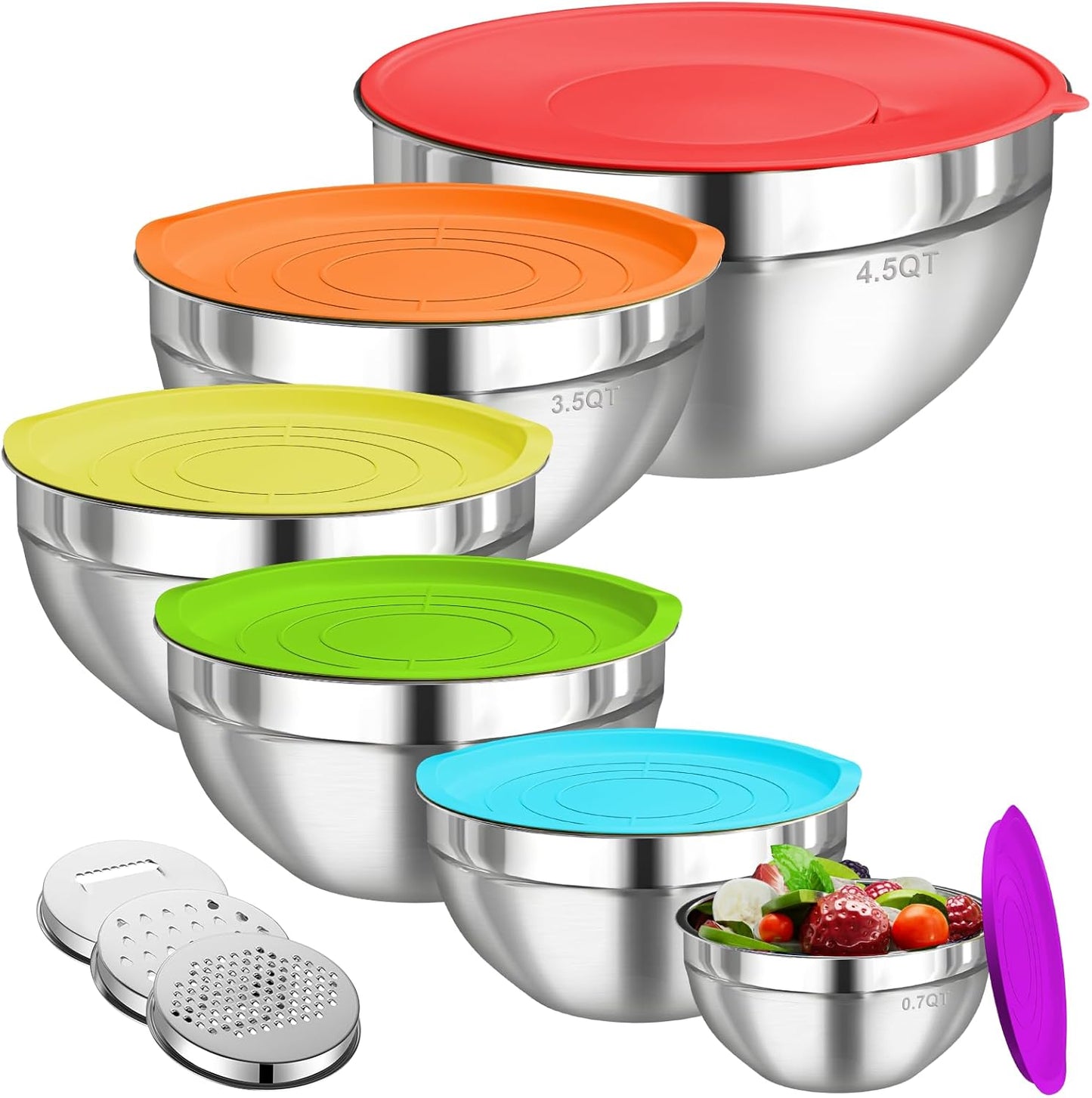 Mixing Bowls with Lids Set - 6 PCS Stainless Steel Kitchen Bowls