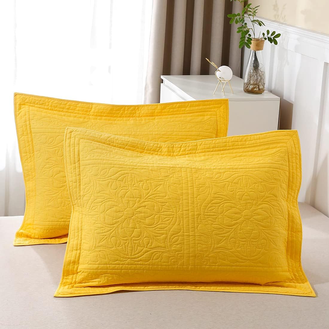 WINLIFE 100% Cotton Quilted Pillow Sham for King Size Beds