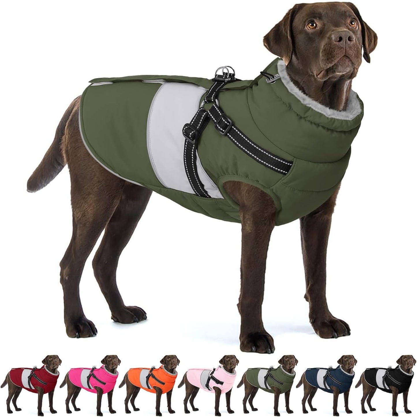 AOFITEE Dog Winter Coat with Harness Built in for Large Dogs