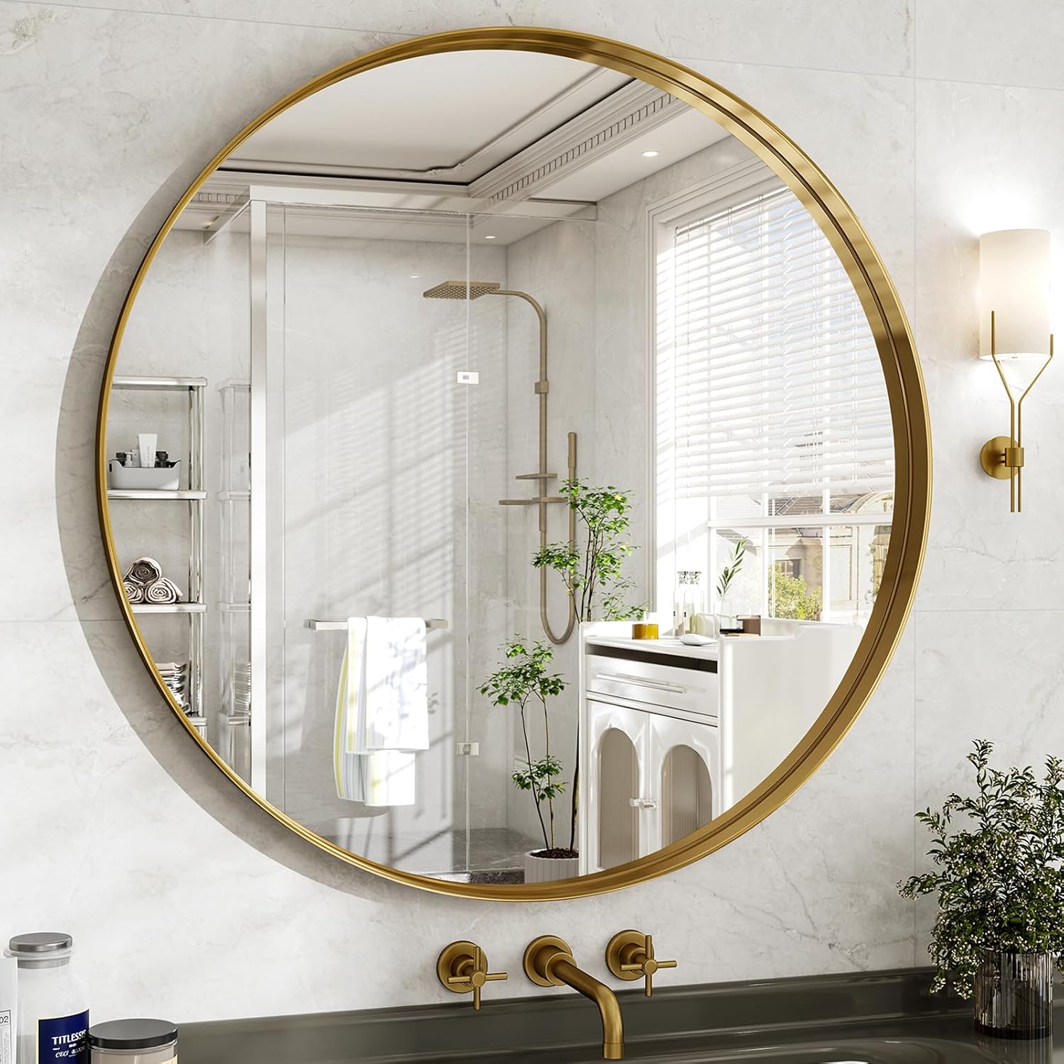 48 Inch Round Bathroom Mirror - Modern Wall Mounted Decor