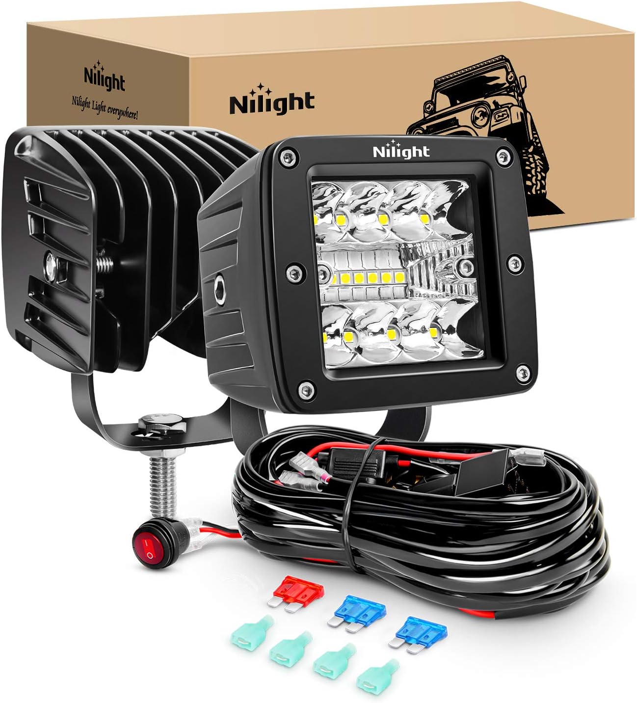 Nilight 42W LED Pods - Upgraded Spot Flood Combo Beam Lights
