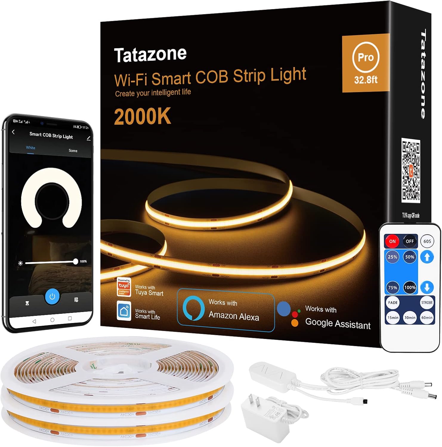 Orange Color Smart COB Led Strip Light with App for Home Use