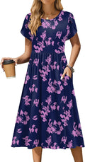 Zeagoo Women's Stylish Midi Dress with Short Sleeves and Pockets