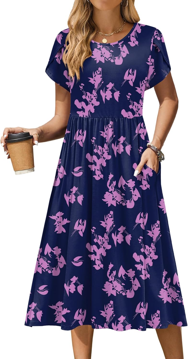 Zeagoo Women Summer Short Sleeve Midi Dress with Pockets