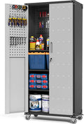 Garage Metal Storage Cabinet with Pegboard 71in Tall - Rolling Tool