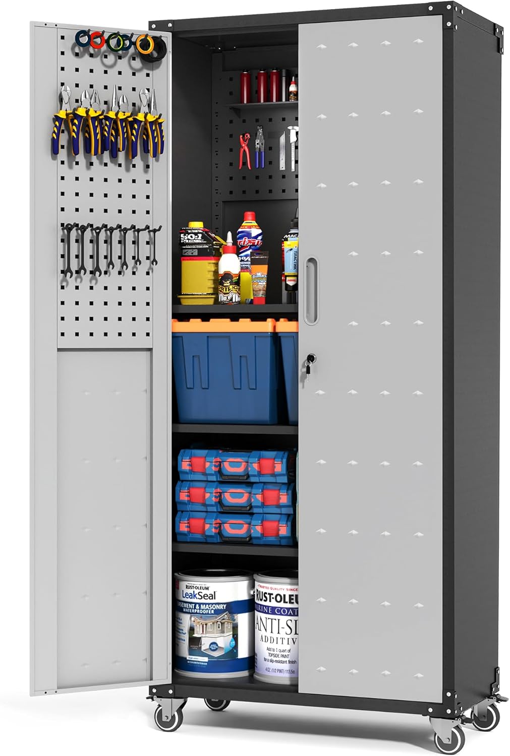 71ft' Tall Garage Metal Storage Cabinet with Adjustable Shelves