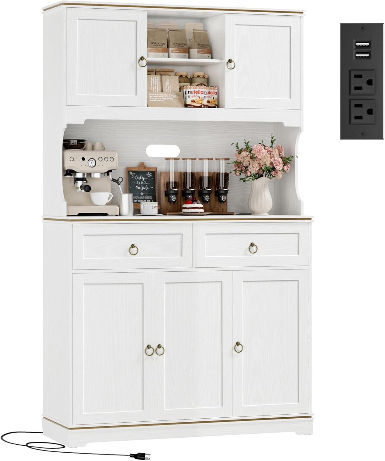 Farmhouse Kitchen Hutch with Power Outlets