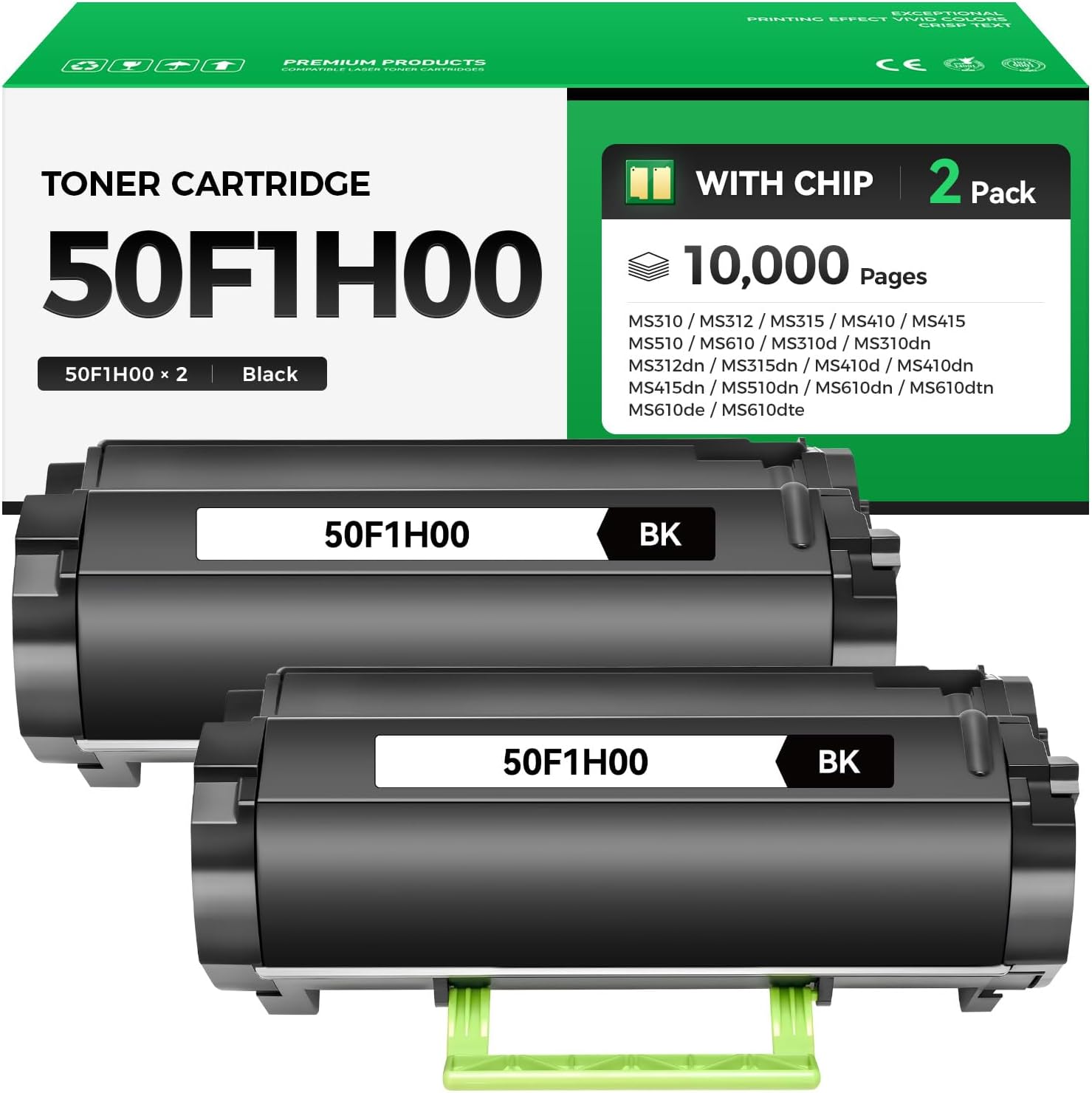 50F1H00 Black Toner Cartridge 2-Pack High Yield Replacement
