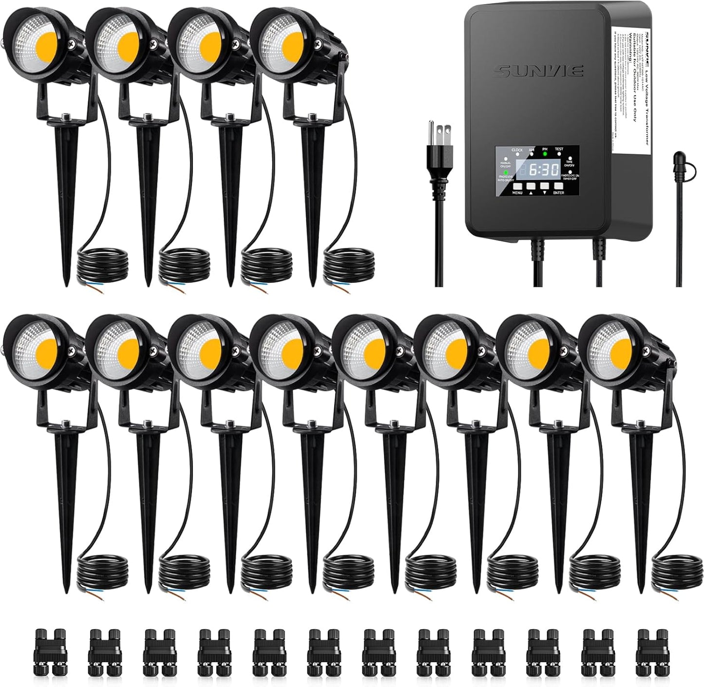 12 Pack Low Voltage Landscape Lights with 300W Transformer Kit
