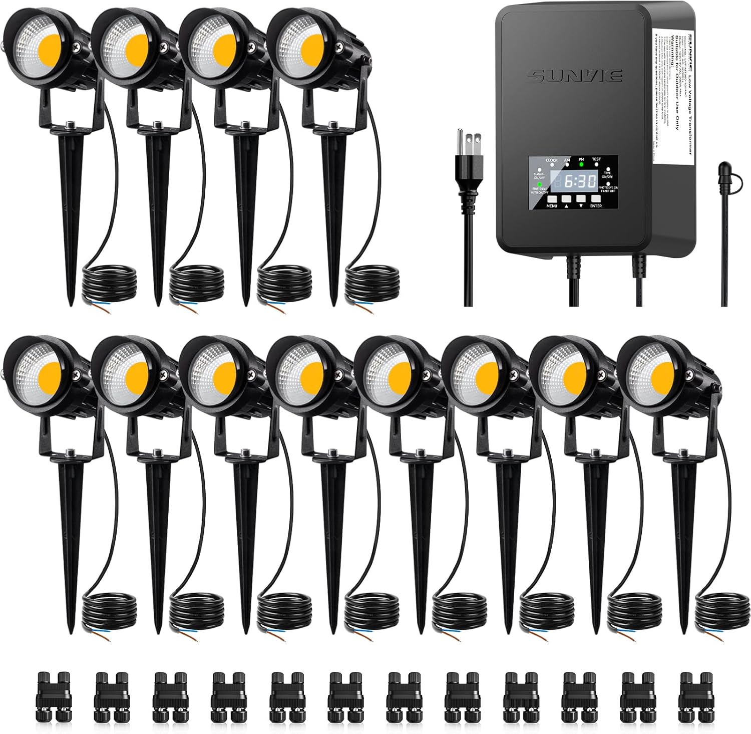 12 Pack Low Voltage Landscape Lights with 300W Transformer Kit