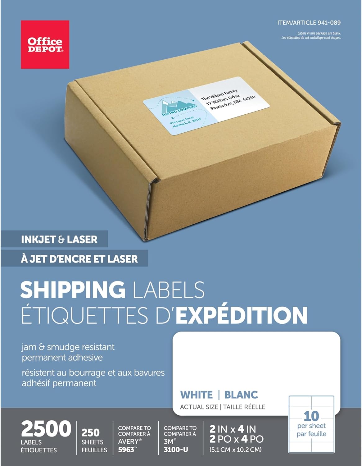 Office Depot 2x4 White Laser Shipping Labels - Pack of 2500