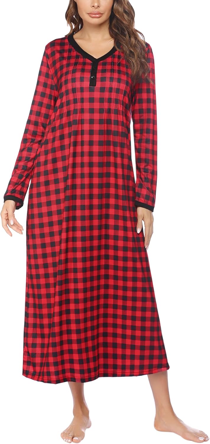 Ekouaer Women's Long Sleeve Nightgown for Comfort and Style