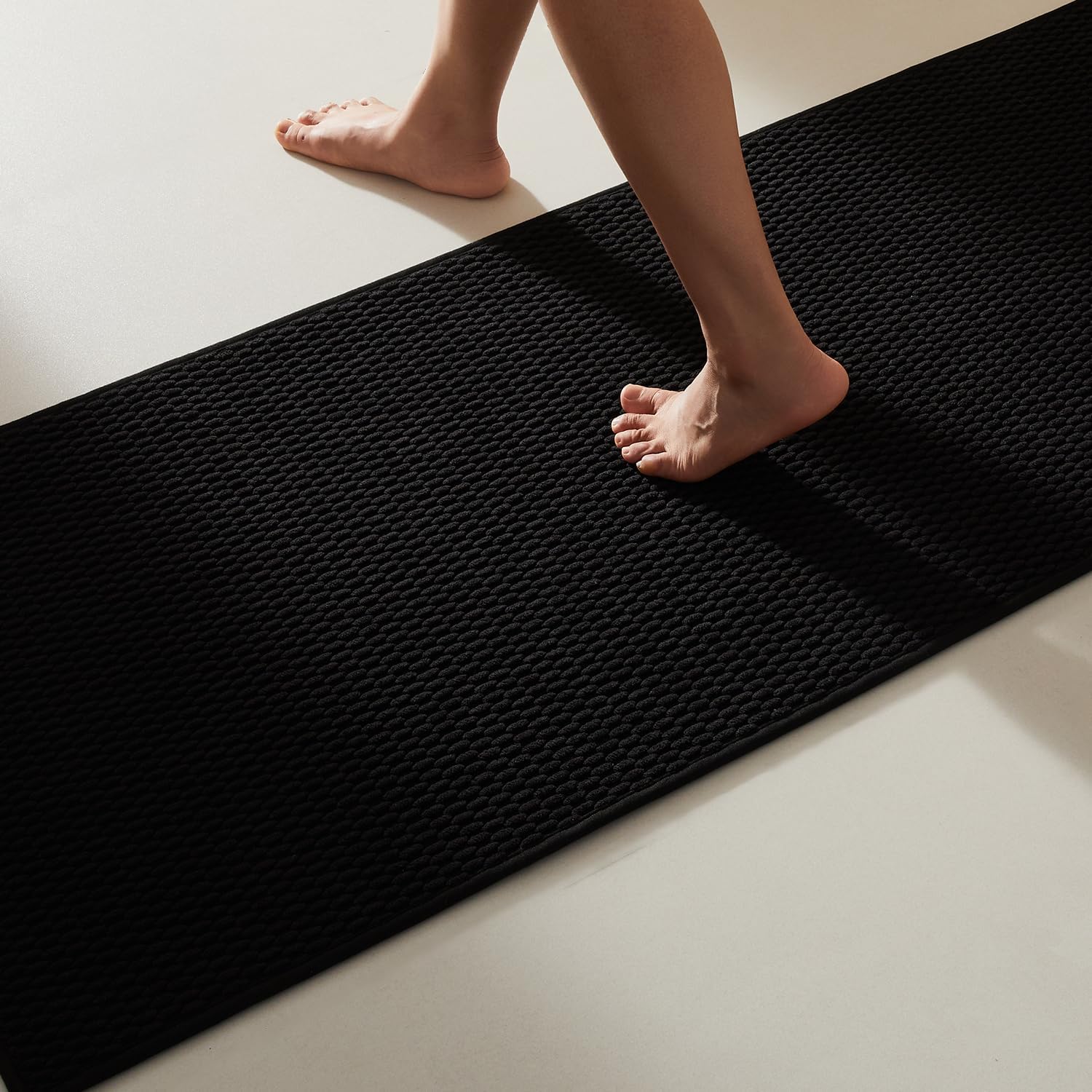 Black Bathroom Runner Rug - Luxurious Low-Pile Comfort Mat