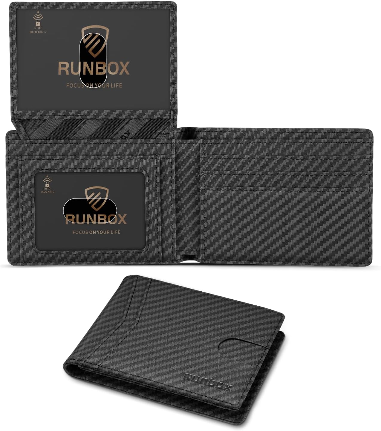 RUNBOX Slim RFID Leather Wallet for Men with 2 ID Windows
