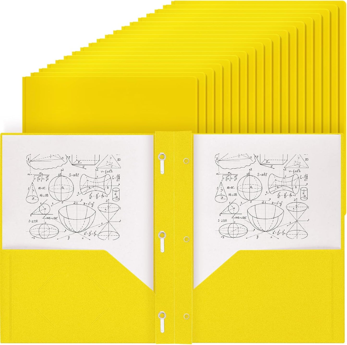 60 Pcs Yellow Plastic Folders with Pockets for Office Use