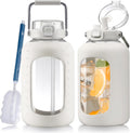 Large Glass Water Bottle 100 oz with Stainless Steel Handle - Dual Lid