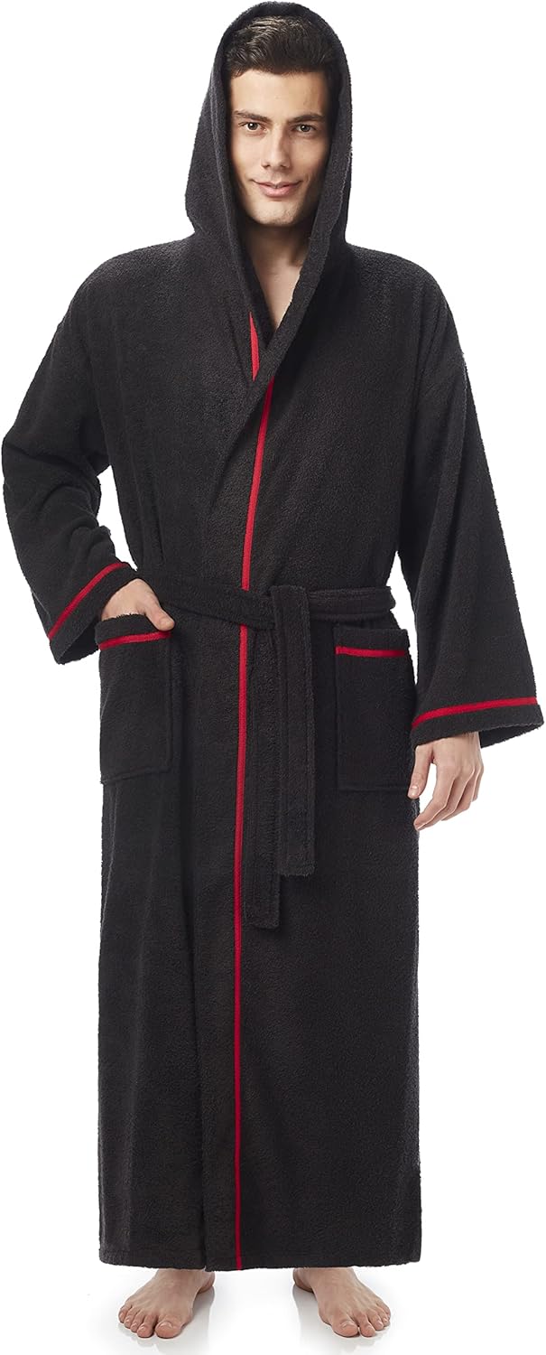 Arus Men's Hooded Classic Bathrobe - Turkish Cotton Comfort