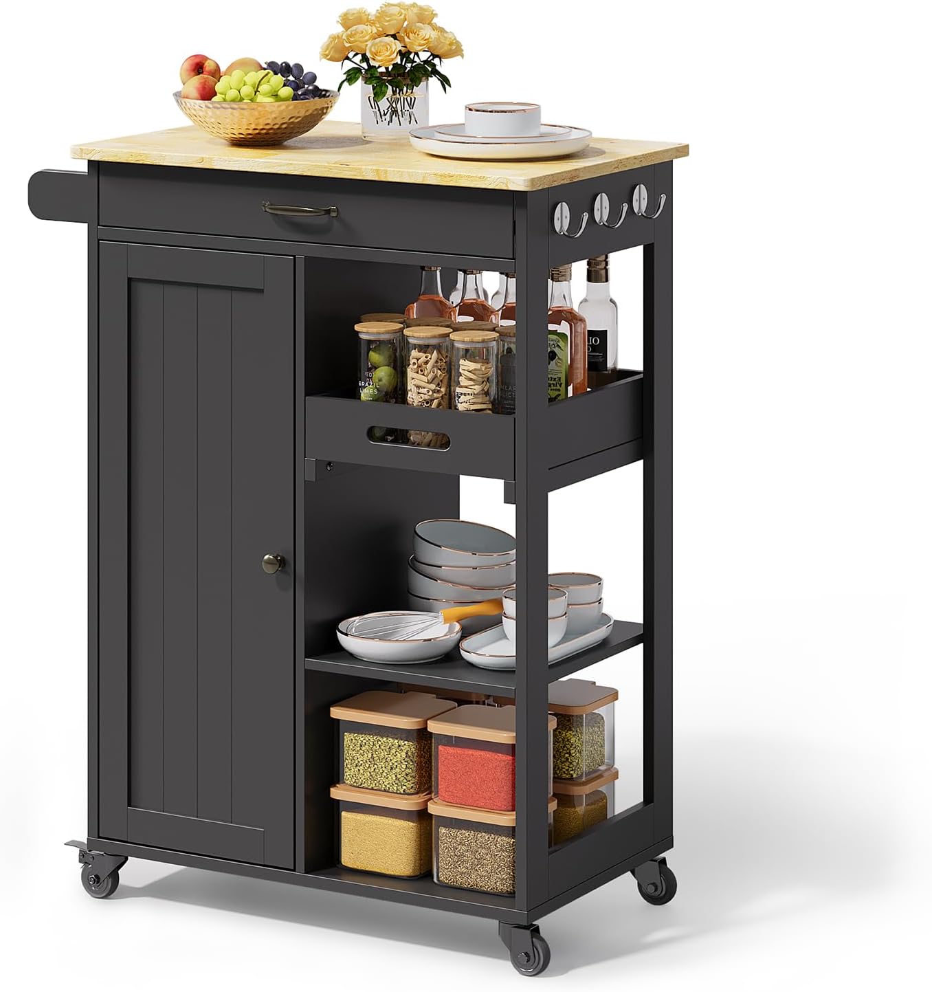 Mobile Wood Top Kitchen Cart: Storage Savvy
