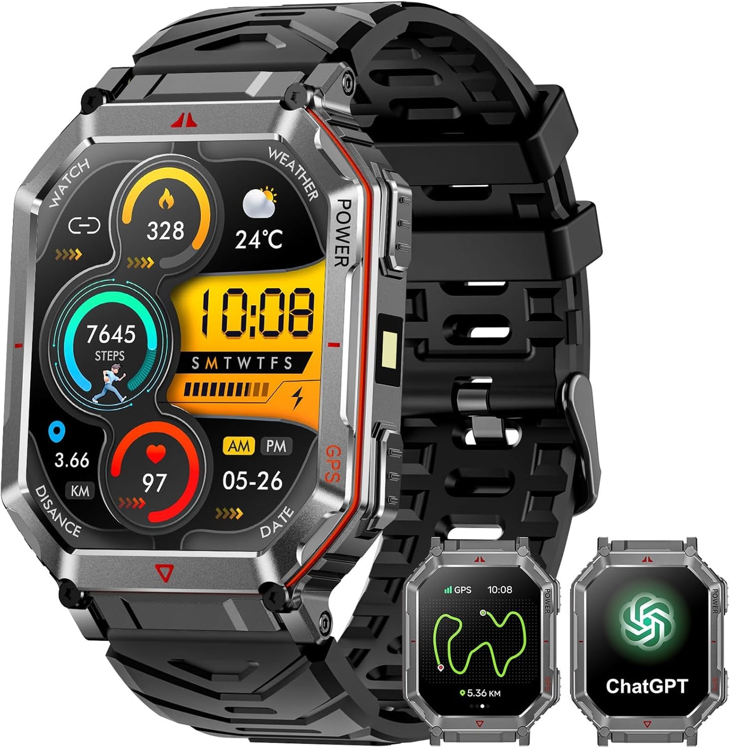 GPS Military Smart Watch for Men with Voice Assistant & More