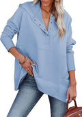 AlvaQ Women Casual Button V Neck Hoodies Oversized Pullover - Cozy