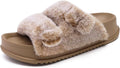 Women's Fluff Platform Slippers with Arch Support - Faux Fur Slides