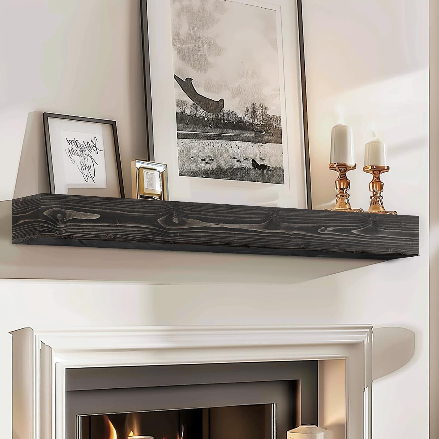 Handcrafted Rustic Solid Wood Fireplace Mantel for Modern Homes