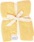 Knit Baby Blanket in Elegant Pattern - Organic Cotton, Butter Yellow