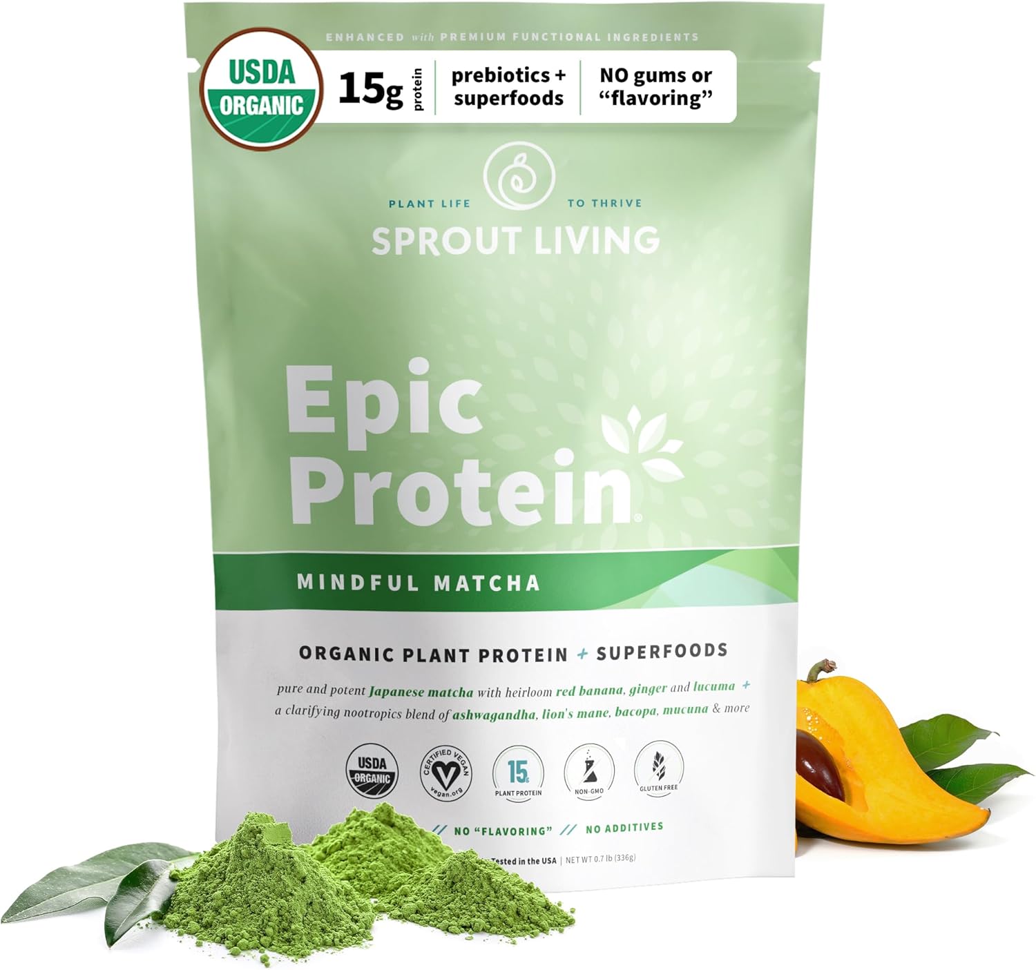 Sprout Living Epic Protein Powder with Mindful Matcha Flavor