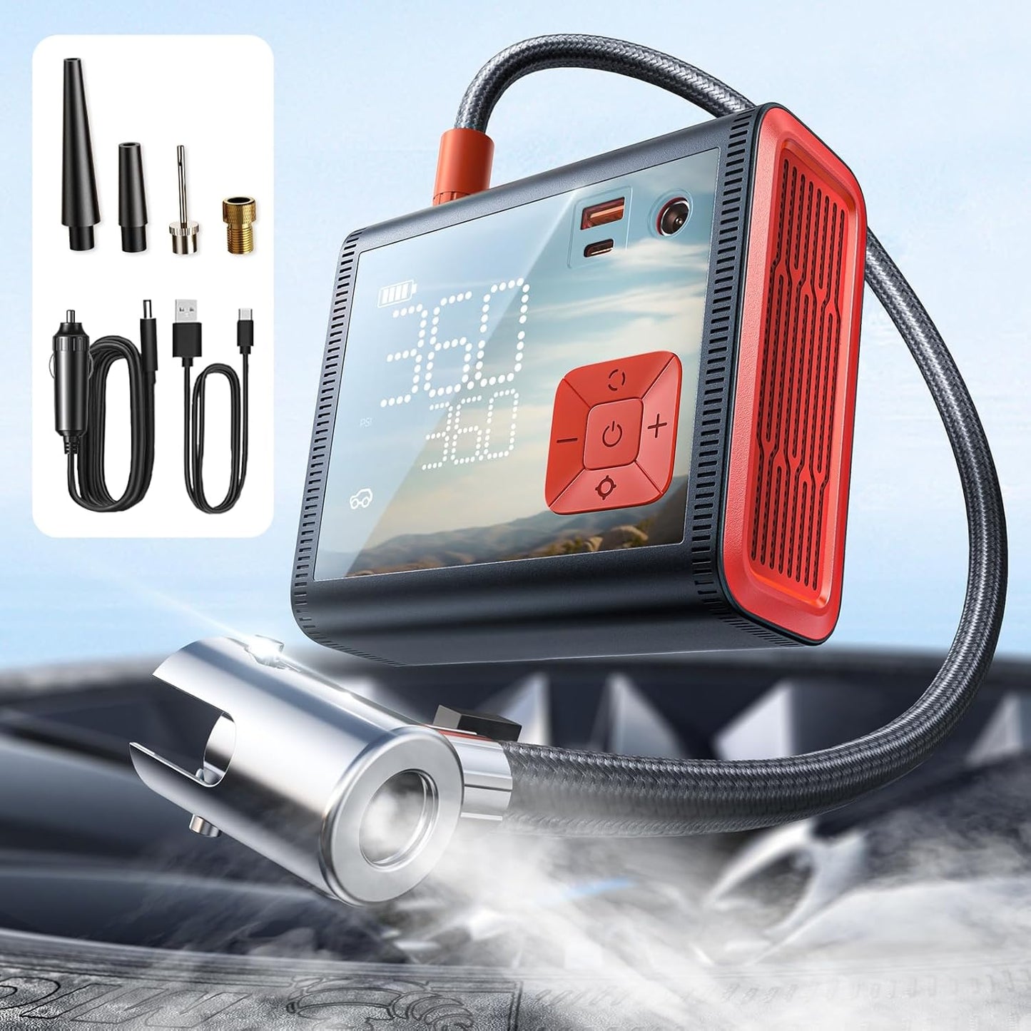 LISEN Portable 4-in-1 Tire Inflator - 150 PSI Power