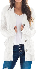 Women's Open Front Cardigan Sweater - Chunky Cable Knit Button Down