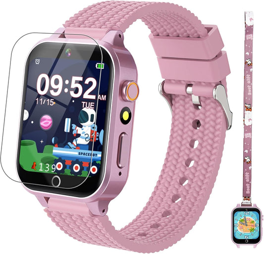 Educational Kids Smartwatch: 26 Games, HD Camera, Music Player, Pedometer - Pink