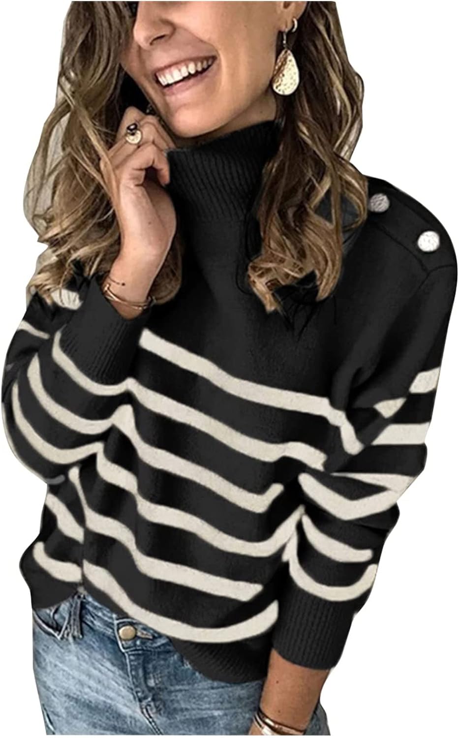 KIRUNDO Fall Sweaters for Women: Trendy Striped Turtleneck Style