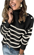 KIRUNDO Women's Long Sleeve Turtleneck Striped Knit Sweater - Cozy