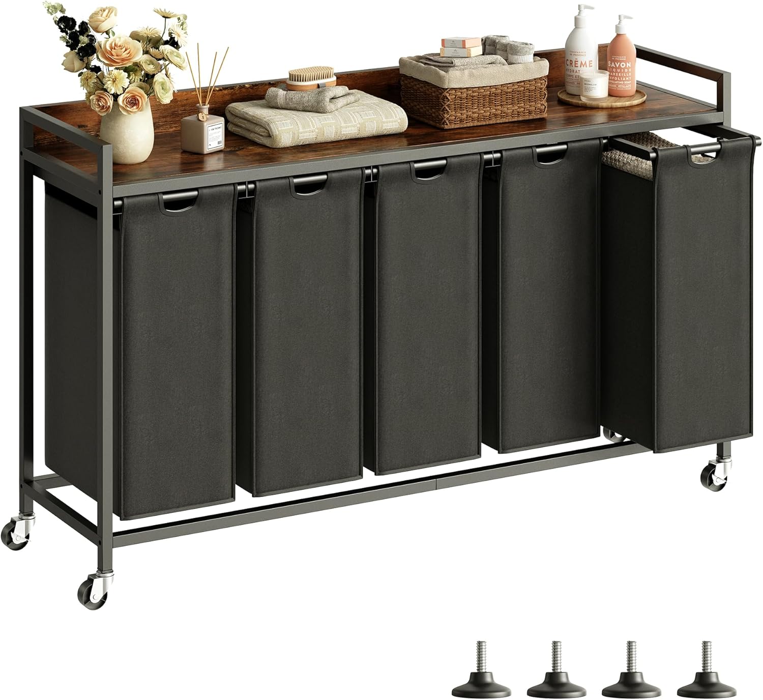 Laundry Hamper with Shelf and Removable Bags for Easy Sorting