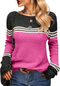 Womens Lightweight Colorblock Pullover Sweater - Cozy Fall Top