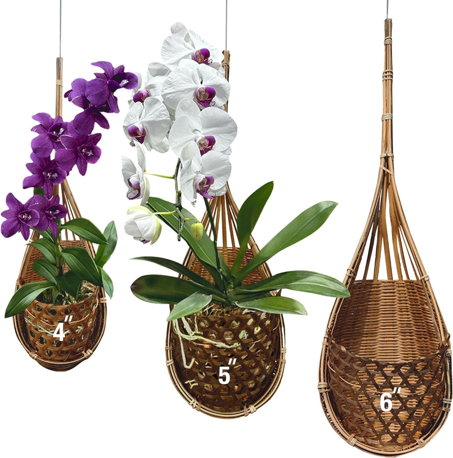 Handmade Thai Bamboo Hanging Orchid Basket Set for Garden Lovers