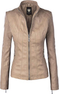 Lock and Love Slim Fit Vegan Leather Moto Jacket (Style FGIA)