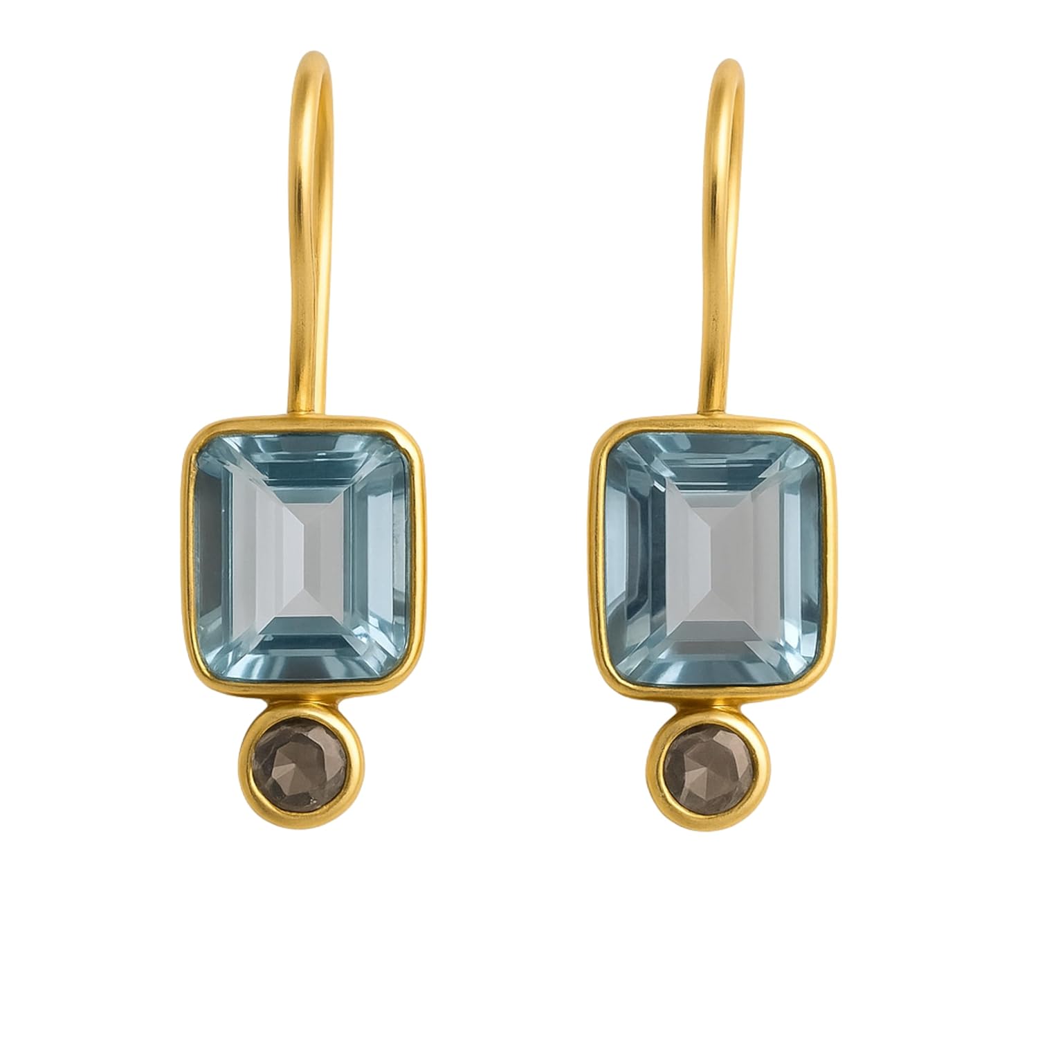 Blue Topaz and Smoky Quartz Gold Plated Drop Earrings for Women