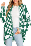 Checkered Sweater Color Block Plaid Cardigan Oversized Open Front