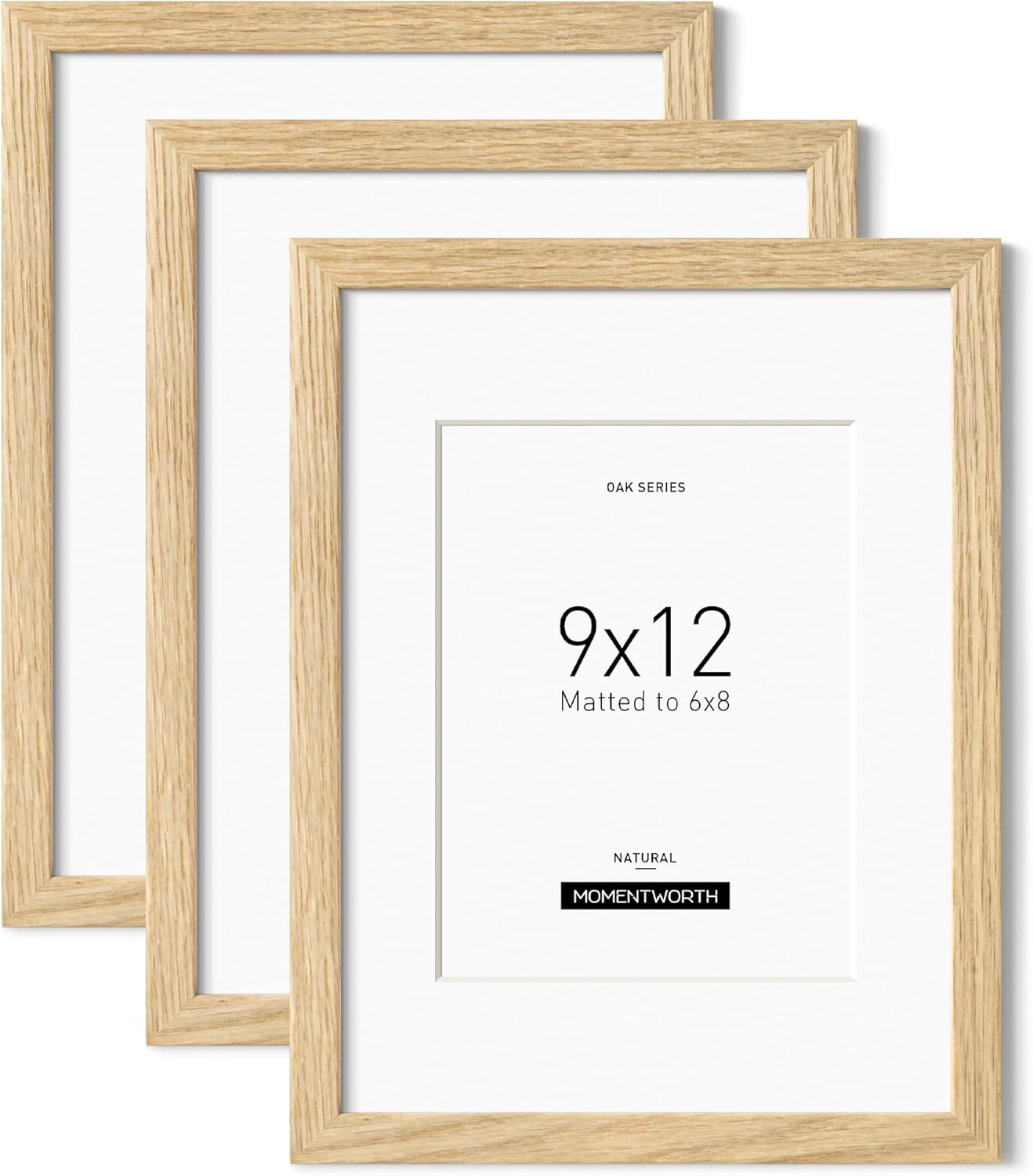 9x12 Solid Oak Wood Picture Frame Set with Mat for 6x8 Photos