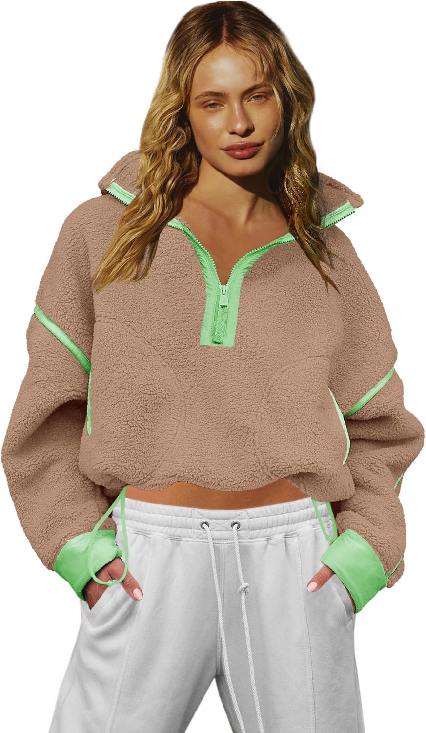 LAMISSCHE Half Zip Sweatshirt Women Oversized Sherpa Jacket