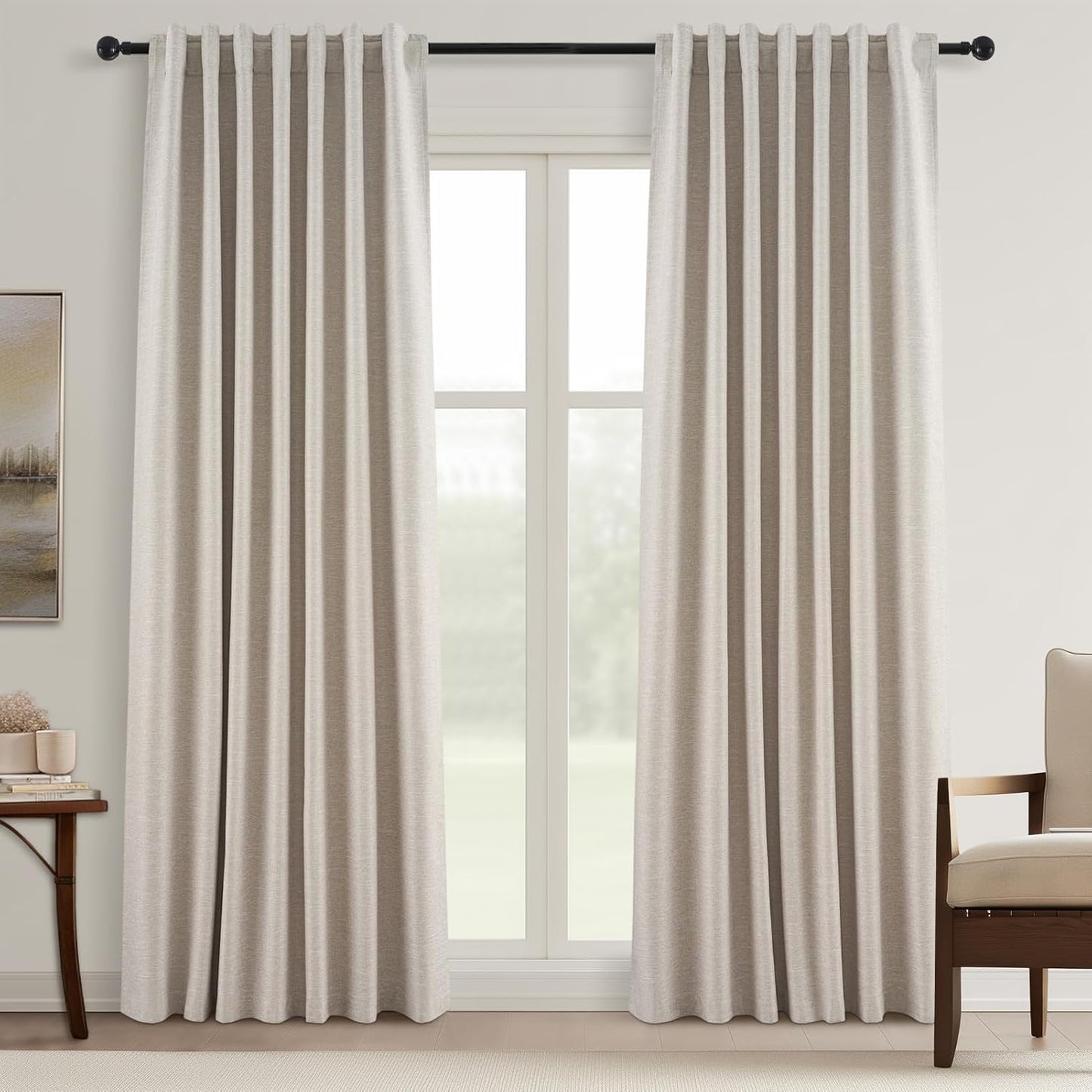 Topfinel 102 Inches Long Blackout Linen Curtains for Peaceful Living