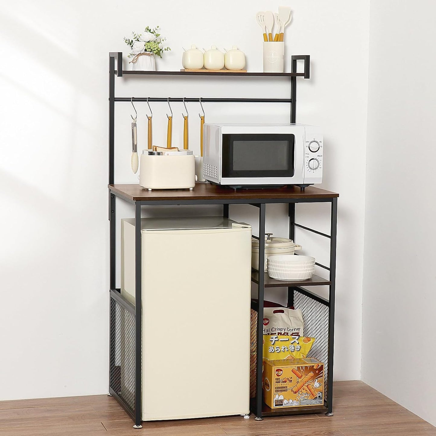 Space-Saving Rustic Brown Kitchen Rack by LUCKUP