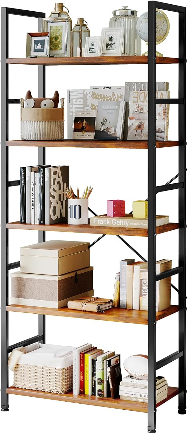 Sweetcrispy 5 Tier Bookcase - Modern Tall Bookshelf for Storage